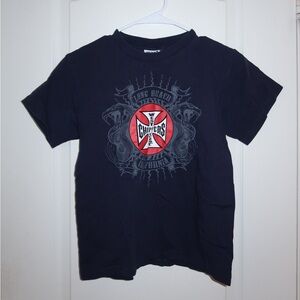 west coast choppers navy blue graphic tee youth size medium women’s size small